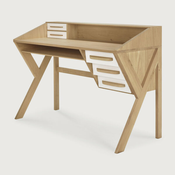 Bureau Origami en chêne - 5 tiroirs - crème 135 x 55 x H 94 cm Ethnicraft