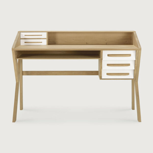 Bureau Origami en chêne - 5 tiroirs - crème 135 x 55 x H 94 cm Ethnicraft – Image 6